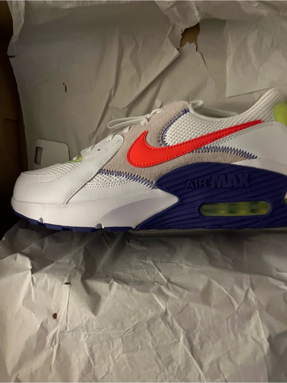 Nike White Sneakers with Red Swoosh and Purple Midsole